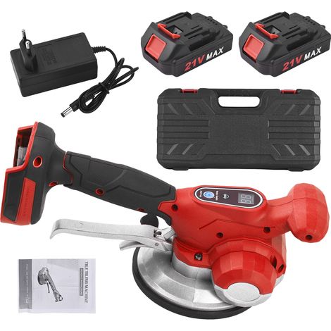 Vibrations-Fliesenverlegemaschine, 21V Max Akku, Fliesenverlegewerkzeug mit 6 einstellbaren Geschwindigkeiten, große Tragfähigkeit, vergrößerter Saugnapf, US-Stecker, rot. (1/5)