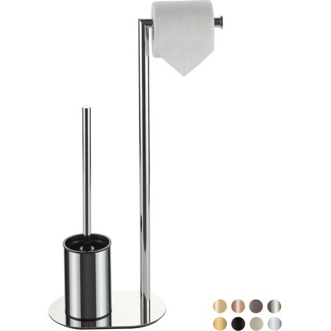Porte Papier Toilette avec Brosse WC Chrome, Porte Rouleau Papier Toilette Debout en Acier Inoxydable avec Brosse, Base Ovale Set (1/5)