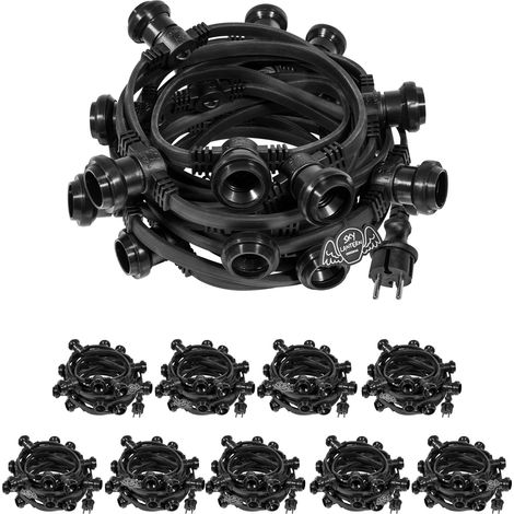 Guirlande Guinguette IP65 100m Noire Raccordable - Guirlande Lumineuse pour ampoule E27 200 Douilles - Guirlande Guinguette Extérieure pour Terrasse Jardin Bar (1/5)