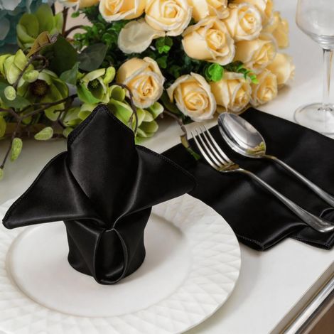 Satz von 20 schwarzen Satin-Tischservietten, 43x43 cm – Luxuriöse Dekoration für Hochzeit und Hotel-lsw