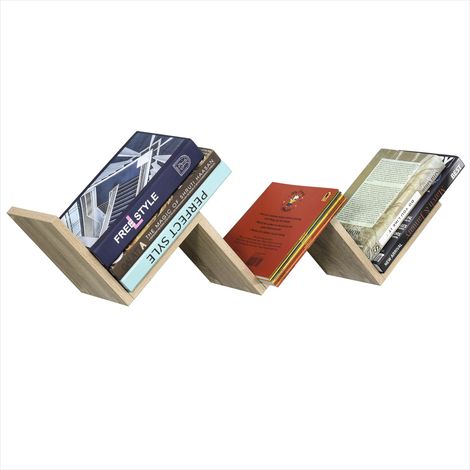 Bibliothèque en bois clair à suspendre design V 80 cm Beige (1/5)