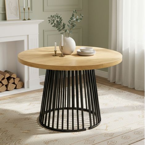Table extensible in MDF colore rovere 100/138/176x100 cm per 4-8 persone con gambe in metallo (1/5)