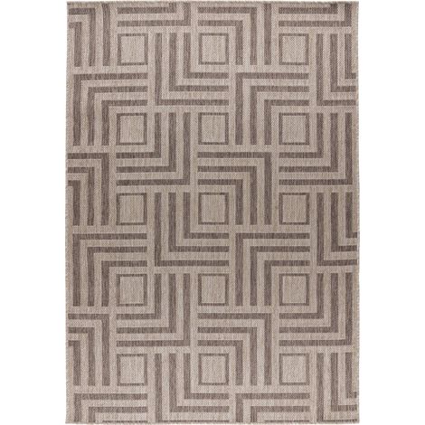 Tapis taupe plat à motif géométrique déperlant - 110 x 60 cm (1/5)