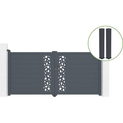 Portail battant 3m SUNNY H.140cm alu gris + 2 poteaux 20x20cm H.166cm (1/5)
