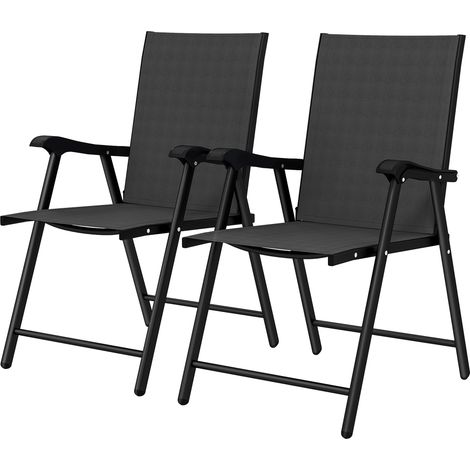 Set de 2 chaises pliantes de jardin, dossier haut avec accoudoirs, acier, Texteline, 58 x 62 x 97 cm, noir (1/5)