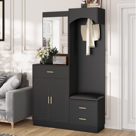 Mobile ingresso con scarpiera e specchio MDF 110 cm OKMYHOME (1/5)