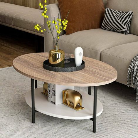 Mesa de Centro Subiaco, Forma Ovalada, 60x90x36h cm Blanco Roble (1/4)