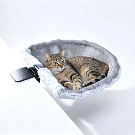 Robustes, ergonomisches Katzenbett für Remote-Arbeiter – Atmungsaktives Katzenbett aus grauem Fell