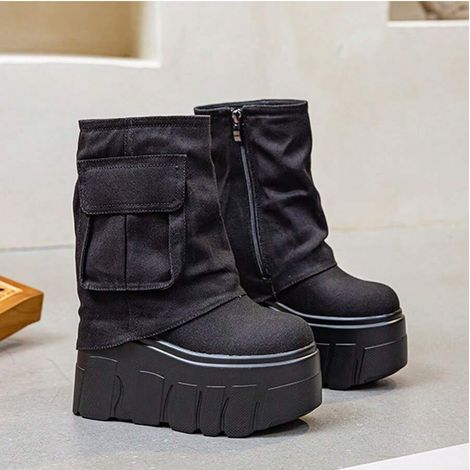 Bottes de travail pour femme à talons hauts en éponge, hauteur augmentée de 14 cm, coloris uni, chaussures de sécurité légères et confortables. (1/2)