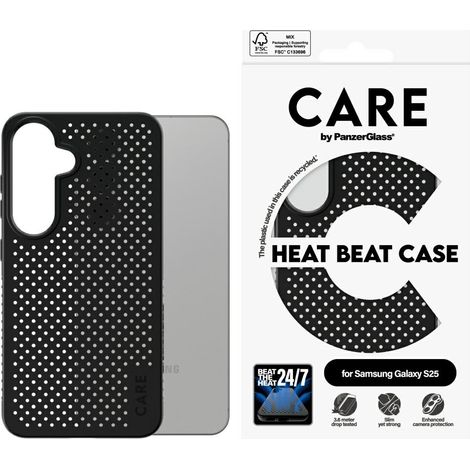 Custodia PanzerGlass HeatBeat nera per Samsung Galaxy S25.