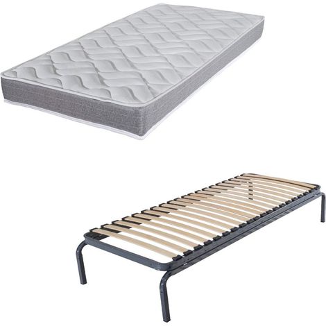 Lit métal + matelas Morgan - 80x190 - Mousse - 20 lattes bois - Gain de place (1/5)