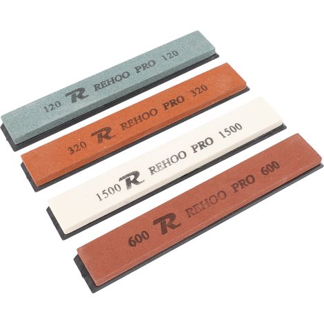 Lot de 4 pierres à aiguiser pour couteaux, grains 120, 320, 600 et 1500, pour ciseaux, ciseaux à bois et haches. (1/5)