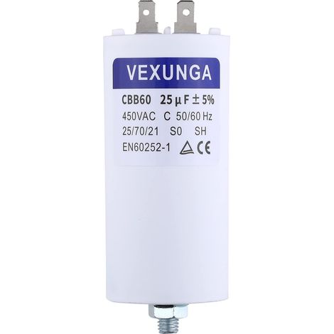 Condensateur Demarrage Moteur 25uF 450V CBB60 Condensateurs de Démarrage 25 MFD 450 Volt 45x95MM Connecteur M8 25 µF 50/60Hz pour Pompe Piscine (1/5)