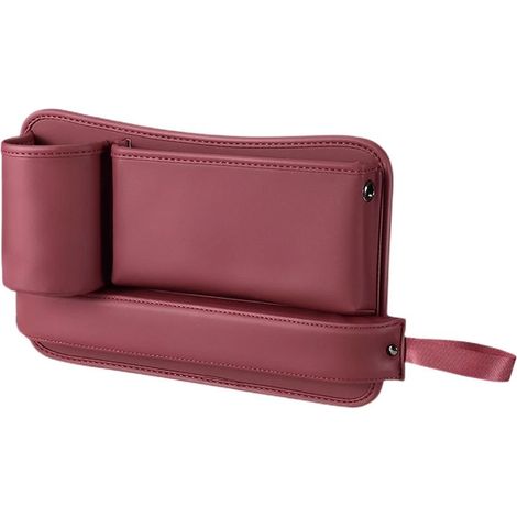 (Rouge A) Sac de rangement multifonctionnel en cuir nappa pour siège auto, comble les espaces entre les sièges et range les accessoires intérieurs. (1/5)
