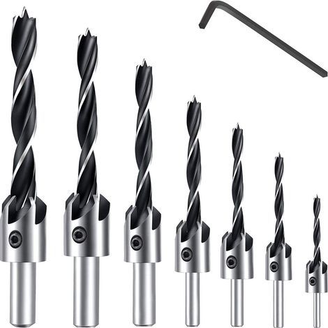 7 Piece HSS 5 Flute Drill Bit Set for Wood Screws, Chamfering Bits for Various Length Screws by Simply Loosening and Tightening the Screw, 3-6mm Tool Set (1/5)