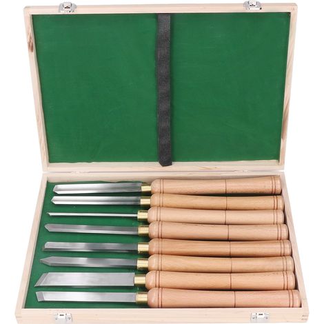 8 pièces jeu de ciseaux à tourner en acier rapide, outils de tournage à main pour bois, avec manche en bois, ciseaux de sculpture pour tour (1/5)