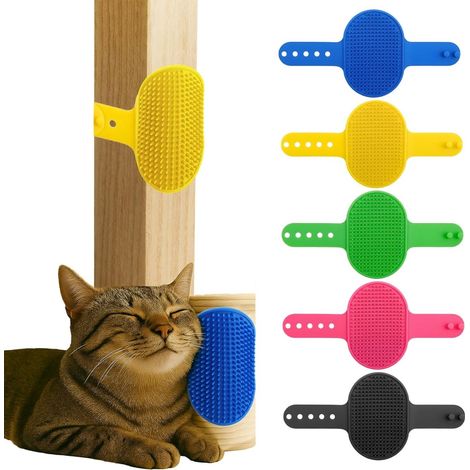 Brosse anti-poils pour chat (5 pièces) - Brosse d'angle pour chat - Brosse de massage pour chat - Jouet pour chat - Installation facile - Convient aux chats à poils longs et courts, chatons inclus (1/5)