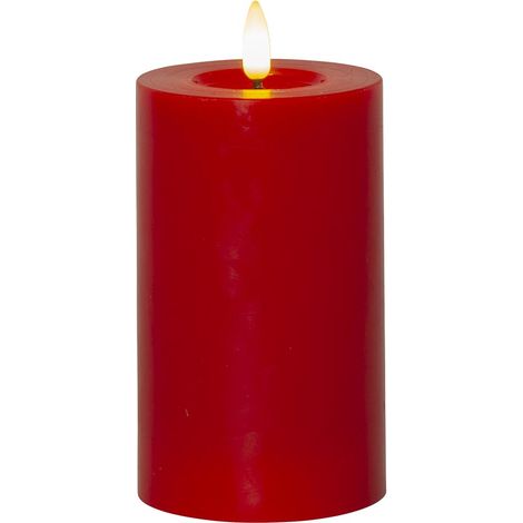 LED Stumpenkerze ,Flamme Flow' in Rot, Batterien, Timer, Echtwachs, warmweiß flackernd, H 15cm, Ø 7,5cm (1/4)