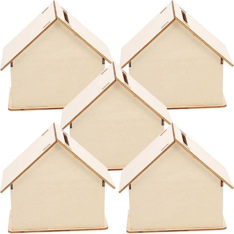 Lot de 5 tirelires en bois brut à monter soi-même pour enfants-10.50X10.00X5.50CM (1/3)