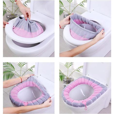 Housse De Siege De Toilette - Fibre Acrylique - Universelle Rond Et Allonge - 35 6 X 45 7 Cm - Lot De 4 (1/5)