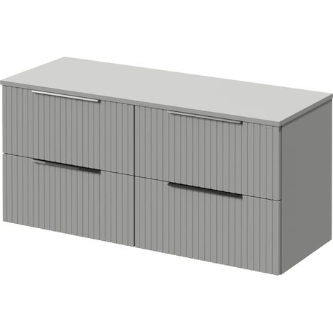 Helix 460 Fluted Pebble Grey 1200mm Wall Mounted 4 Drawer Vanity Unit for Countertop Basins