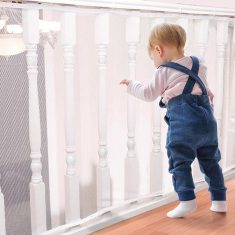 Filet Sécurité Escalier, 300x90cm, pour Enfants et Animaux Filet de sécurité universel pour escalier, balcon et garde-corps, installation facile, protège les enfants et les animaux (1/5)