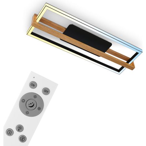 Plafonnier LED dimmable CCT, télécommande, veilleuse et minuterie, plafonnier LED, lampe de salon, lampe de chambre, lampe de cuisine avec bois (1/5)