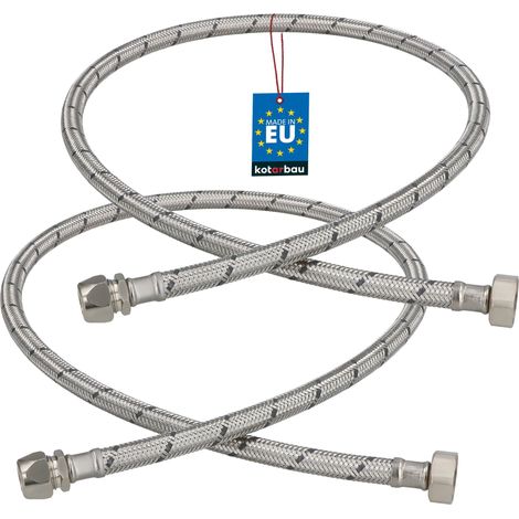 KOTARBAU® Lot de 2 Flexible Robinet 1/2" x 3/8" - Tuyau Robinet Cuisine 100 cm - Écrou Tournant x Raccord à Sertir - Rallonge Robinet Cuisine Flexible - Tuyau Flexible Plomberie - Acier Inoxydable (1/4)