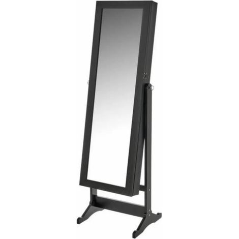 Miroir avec armoire à bijoux coloris noir - Longueur 49 x Profondeur 38 x Hauteur 147 cm (1/4)