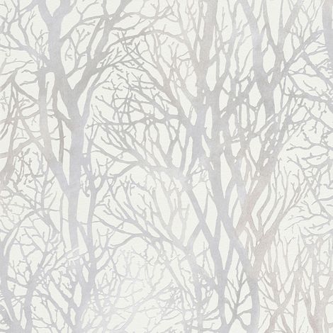 Nature wallpaper wall Profhome 300941 non-woven wallpaper textured with nature-inspired pattern matt white silver 5.33 m2 (57 ft2) (1/5)