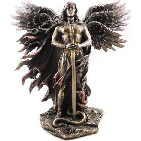 Statue Résine Ange Gardien Séraph Six Ailes Bronze Pewter Décor 12x6x15cm Purification Spirituelle Décoration Maison (1/5)