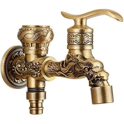 Kit robinet extérieur bronze antique, double usage jardin et salle de bains, entièrement en laiton avec manette, fixation murale pour lavabo et machine à laver