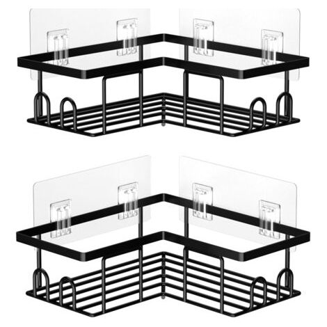 Étagère de Douche sans Percage, Etagere Salle Angle de Bain, Rangement Douche pour Nettoyant pour Corps de Shampoing (2 Pièces Etagère Salle Angle- Noir)