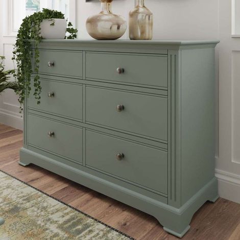 Commode 6 tiroirs 115x40x78 cm en chêne vert olive - LUNEA