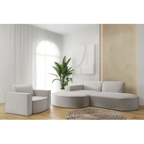 Sofa Set 2-teilig Sessel und Ecksofa PALMA XS Stoff Ascot Pearl Ottomane Links (1/3)