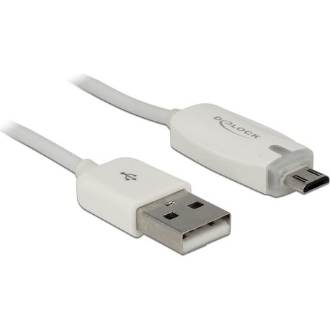 Delock data- and power cable usb 2.0-a male  micro usb-b male with led indication white