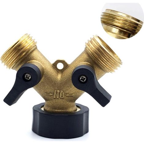 Distributeur en Y à 2 voies pour tuyaux d'arrivée d'eau 3/4 pouce, permettant le raccordement de 2 appareils. Distributeur d'eau pour tuyau d'arrosage. (1/4)