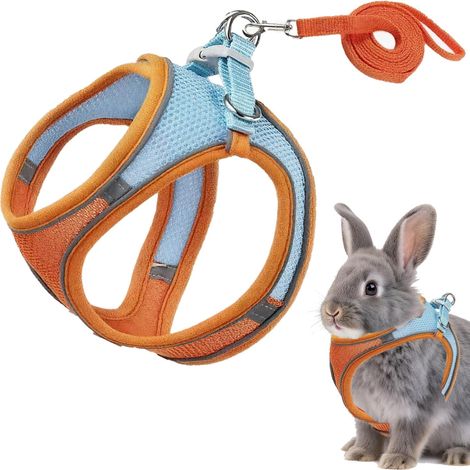Ensemble de traction anti-casse pour lapin, coussin réglable, maille respirante, sangle de poitrine réfléchissante (orange, taille M) (1/5)