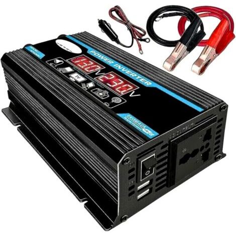 300W Convertisseur 12V 220V Pur Sinus Onduleur transformateur avec Écran LED 2 Prises EU&1 Port USB Puissance de crête 300W pour Voiture, Camping, Voyage (1/5)