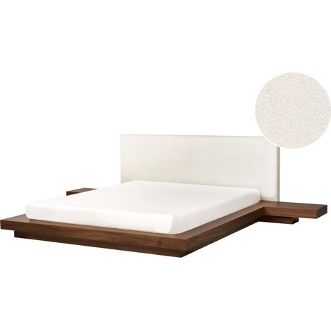 Cama de agua moderna 160 x 200 cm con colchón mesitas de noche cabecero de bouclé madera de fresno marrón Zen (1/5)