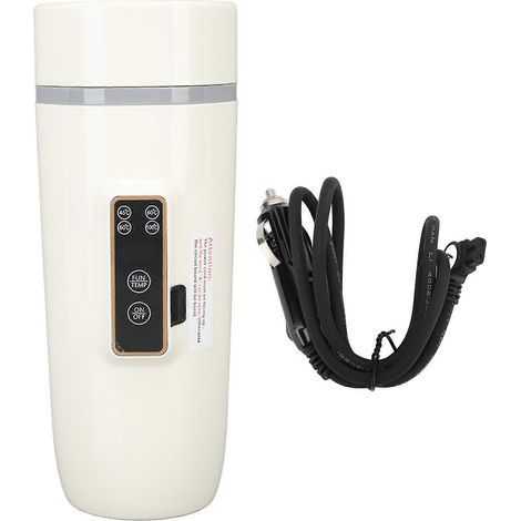 Bollitore elettrico da viaggio (350 ml) con display digitale, antiscivolo, a prova di perdite, portatile, ideale per viaggi e attività all'aperto. 12 V, 80 W, bianco.