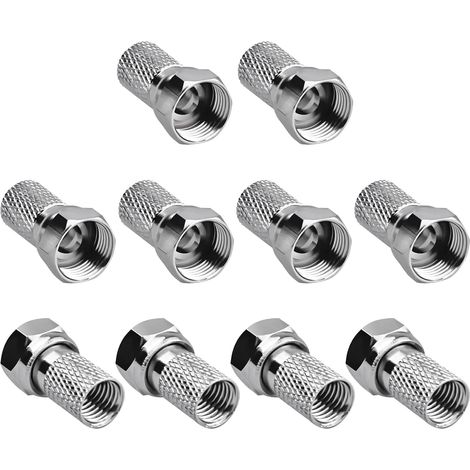 10 Pack F Male Plug Connectors, Micro Screw Twist On Aerial Coaxial Cable RG6 Connectors Bulk Type Cable, Nickel Plated Adapters for RG59 TV Satellite Box Modem Antenna Waterproof Reusable Fitting (1/5)
