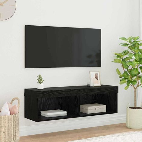vidaXL Mobile TV da parete con LED Rovere Nero 100 x 30 x 30 cm