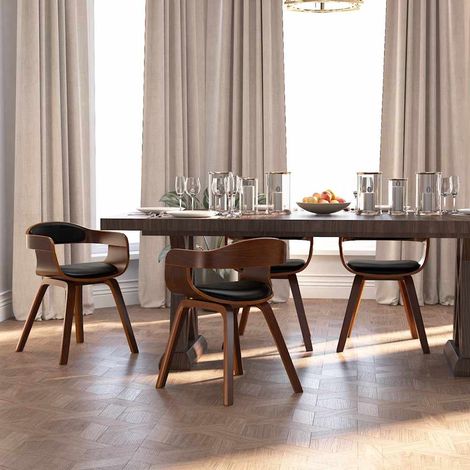 vidaXL Sillas de comedor 4 uds madera curvada y cuero sintético negro (1/4)