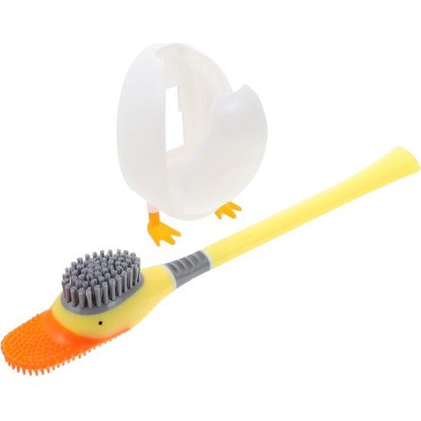 Scopa per WC in silicone con supporto, design a forma di anatra, autoportante e montabile a parete, ad asciugatura rapida, igienica, antibatterica (1/5)