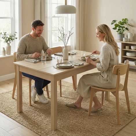 Mesa de comedor moderna de diseño bicolor con gran tablero de madera, con capacidad para 4-6 personas, dimensiones 119 cm de largo x 70 cm de ancho x 75 cm de alto.
