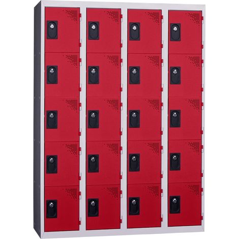 PROVOST - Vestiaire multicases monobloc 4 colonnes - 20 cases en acier rouge
