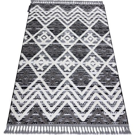 Carpet MAROC P642 Diamonds, Zigzag grey / white Fringe Berber Moroccan shaggy grey 120x170 cm