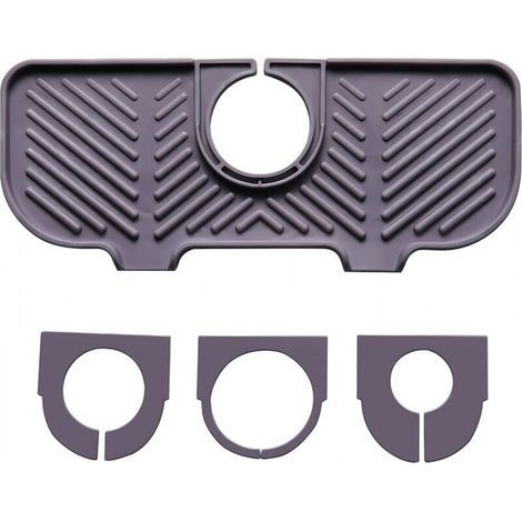 Silicone anti-drip mat for faucet, sink mat under faucet, organizer for sponges, brushes and soap. (Grey)
