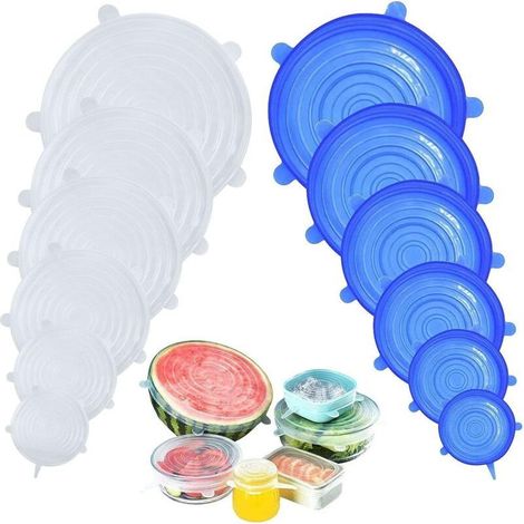 12 Pièces Couvercles en Silicone, Couvercle Extensibles en Silicone Sans BPA, Couvercle Universel de 6 Tailles Differentes pour Microondes/le Four/le Frigo/le LaveVaisselle (1/4)